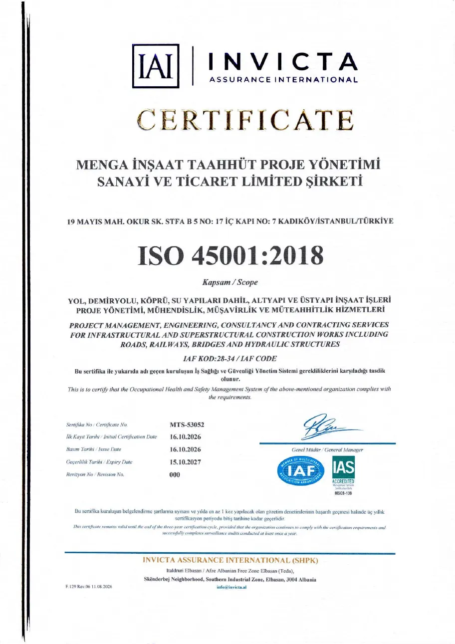 MengA İnşaat ISO 45001:2018 sertifikası